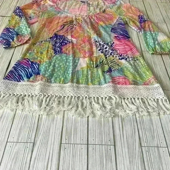 Lilly Pulitzer Alia fringe bottom off the shoulder 100% cotton tunic top - Picture 5 of 10